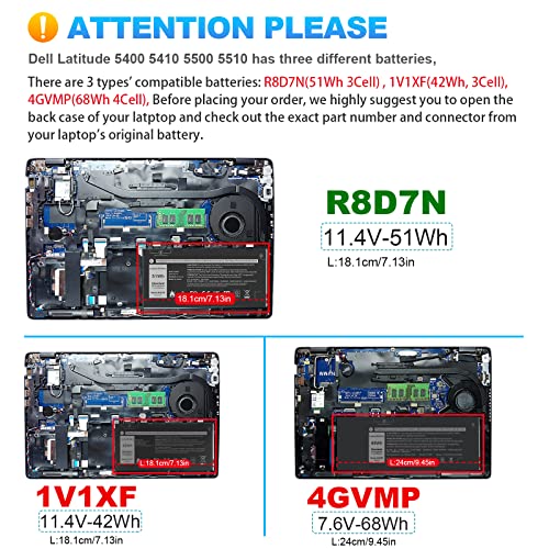 Image of ASUNCELL R8D7N Battery Replacement for Dell Inspiron 3540 M3550 Latitude 5400 5500 5510 7590 7591 7791 2-in-1 Series H82T6 0C5GV2 0W8GMW Series 1V1XF 4GVMP RF7WM 9JRYT X77XY 11.4V 51h