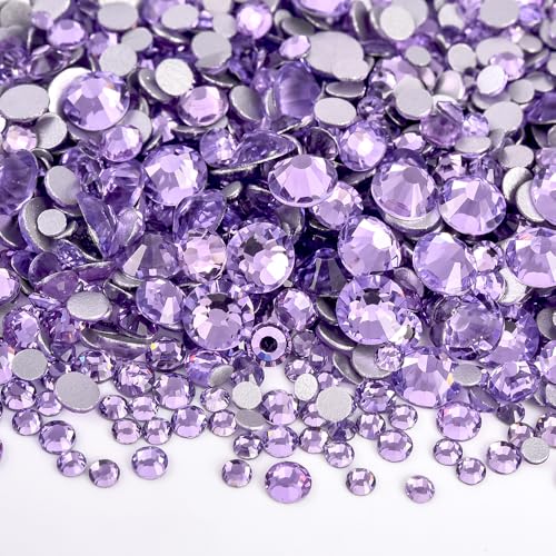 Image of 288pcs Lavender DIY Glass Flatback Rhinestones for Bedazzling,Round Crystal Gems for Nail Art,Stage Makeup,Clothing,Bag Decoration 0.24 inch 6.2mm SS30 Lt.Violet