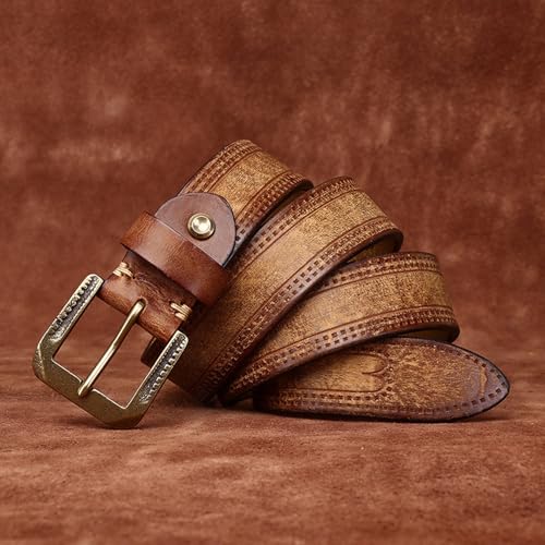 Distressed Embossed Western Flower Leather Belt - 5.5mm Thick With Vintage Gold Buckle2