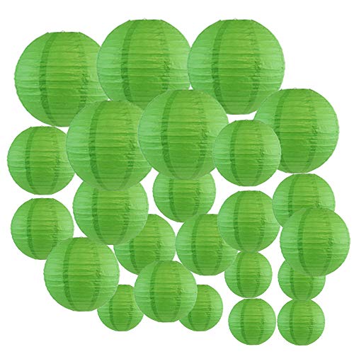 Just Artifacts Decorative Round Chinese Paper Lanterns 24Pcs Assorted Sizes (Color: Green) #TOP25