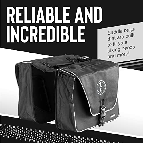 Rambo Bikes Double Saddle Bag - 20L Capacity Waterproof Bag - Handy Bike Storage Design With Durable Nylon Material - Secure And Easy Attach System - Compatible With Most Bike Racks - Black #TOP2