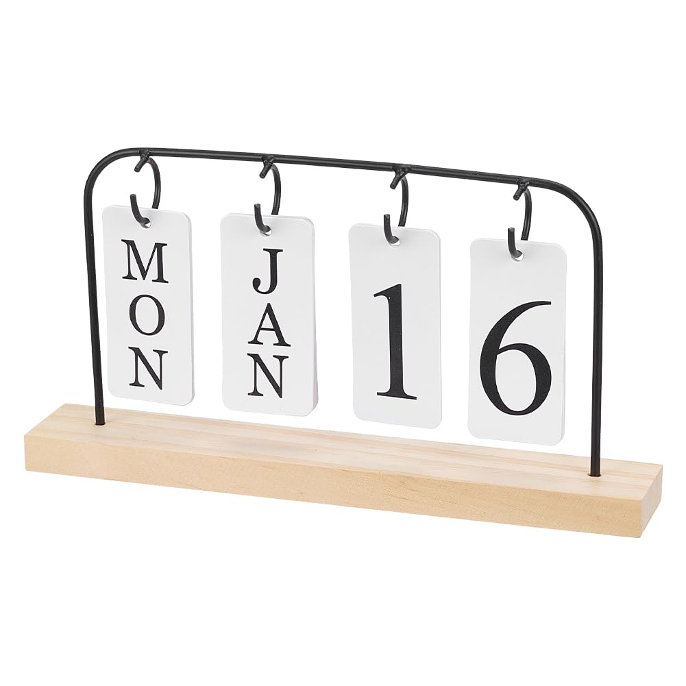 NBEADS Wooden Perpetual Calendar for Desk, Metal Wood Month Date Display Desktop Calendar Holder Rack for Classroom Farmhouse Office Decor Desk Accessories, Black, 24x3.8x12.7cm