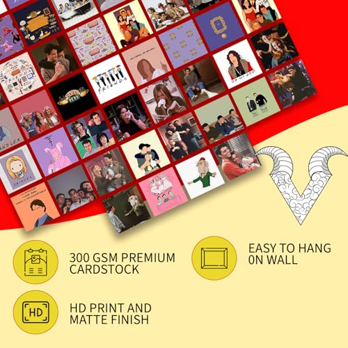 Image of VEENSHI Pack of 54 Friends Vintage Wall Collage Kit Friends TV Show Wall Room Decor Photo Collage Kit Vintage 90s Friends Photos Ross