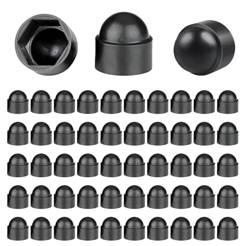 VEGCOO 50 tuercas de sombrerería M4, tapas protectoras de plástico para tornillos M4, color negro, duradero, estándar, tuercas hexagonales, tapas de plástico para varilla roscada