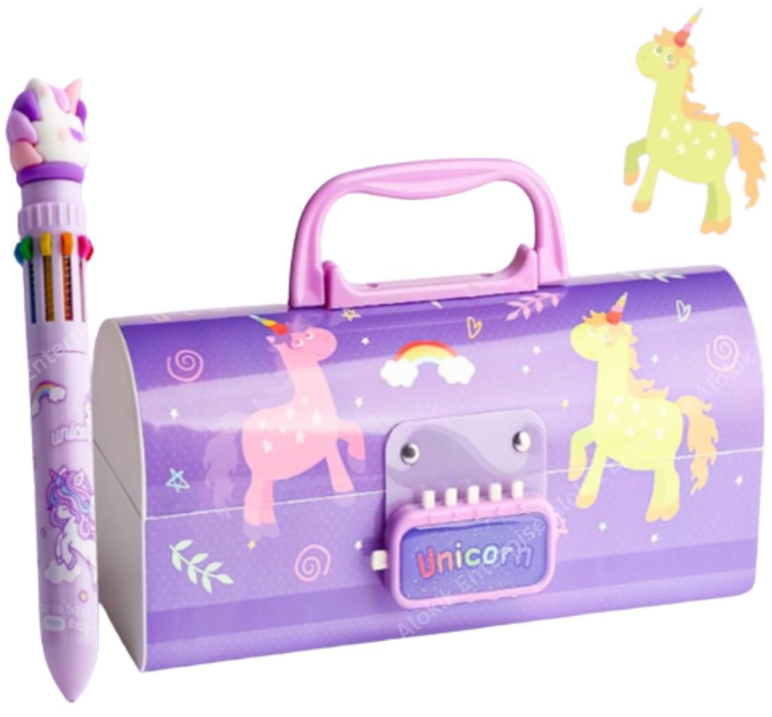 Adlon Unicorn Purple Pencil Box Suitcase-Style Password-Lock Multi-Layer Pencil Box & 10 Colour-Ball Pen As Gift for Boys & Girls,Stationery Organizer Case Return Gift for Kids (B0D571QNBL) Amazon Price History, Amazon Price Tracker
