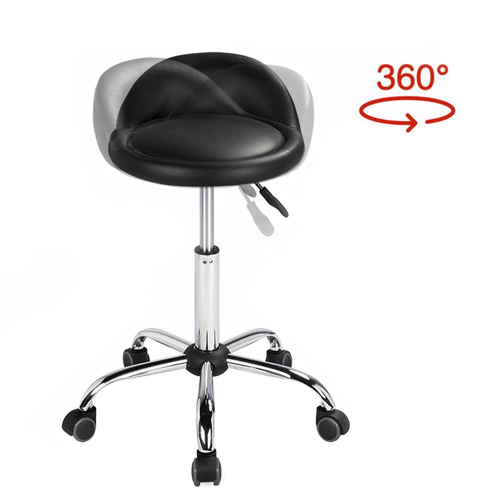Yaheetech Ensemble de Table de Massage avec Tabouret de Massage à roulettes Réglable 46,5-61 cm Pivotant Lit de Massage Pliable réglable en Hauteur avec appuie-tête Noir