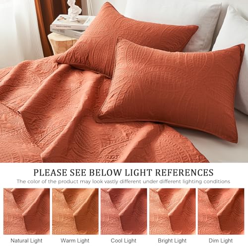 akkialla Twin Quilt Bedding Set,Burnt Orange Ultrasonic Quilt Set,Lightweight Soft Bedspread Coverlet,Modern Style Coin Pattern Bed Cover for All Seasons,2 Piece(1 Quilt,1 Pillow Sham)