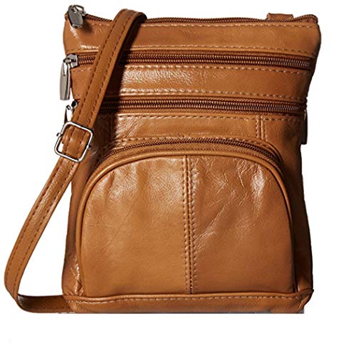 Silverfever Genuine Leather Organizer Handbag Cross Body - Shoulder Travel Bag (Camel) #TOP19