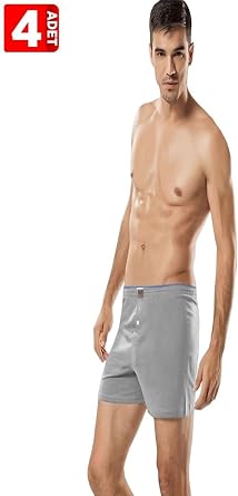 Tutku Erkek Boxer, 4l  Paket,%100 Pamuk, D meli, Gri, XL