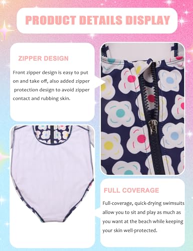 Cadocado Baby/Toddler Girls Long Sleeve Rash Guard Swimsuit One Piece Zipper Bathing Suits Rashguard Swimwear for 3M-6Y3