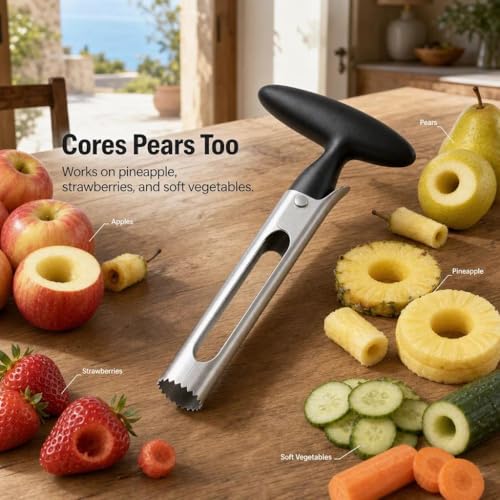 Miniatura 4 de Descorazonador De Manzanas, Descorazonador De Manzanas O Peras De Acero Inoxidable, Herramienta Para Quitar Núcleos Para El Hogar Y La Cocina Con Mango En Ángulo De Hoja Dentada, 1 Pieza Negro