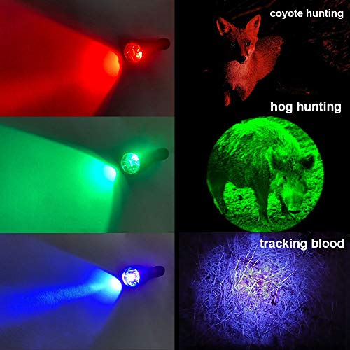 Deer Hunting Blood Tracking Lights UV Red Blue Blacklight Green Flashlight with 18650 Battery and Pressure Switch - Thumbnail 5