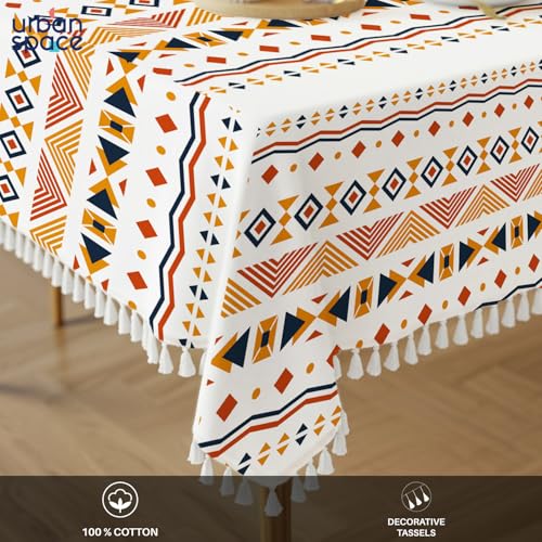 Image of Urban Space 100% Cotton Square Dining Table Cover, Printed Anti Skid Table Cloth for Dining /Center Table, for Upto 4.5 ft x 4.5 ft Table (Square- 48 inch x 48 inch, Boho Orange)