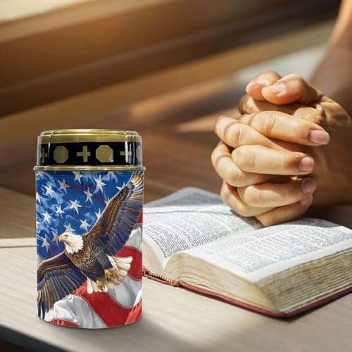 Image of Poceacles Eagle American Flag Pattern Solar Lights Outdoor Waterproof Grave Lights for Cemetery LED Flameless Candle Cemetery Solar Pillar Candles Outdoor Decor