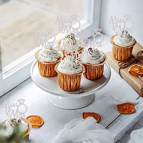 Ercadio Silver Miss To Mrs Cupcake Toppers Glitter Ring Cupcake Picks Bridal Shower Anniversary Wedding Engagement Party Cake Decoration Supplies 24 Pcs #TOP5