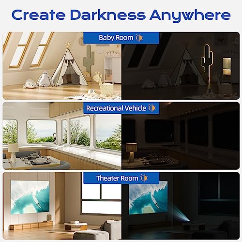 Image of Blackout Curtains for Bedroom, 39 inch x 58 inch Portable Black Out Blinds with 20 Sets Hook & Loop Strips for 100% Blackout Window Film, Temporary Black-out Shades for Windows Cover Nursery Travel RV- Blacks