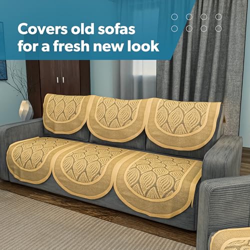 Image of Kuber Industries Sofa Cover & Center Table Cover Combo | Durable Sofa Set Cover /Protector for Home & Living Room | Aesthetic Protecting Sheets for Furniture | Coconut Bright- Golden
