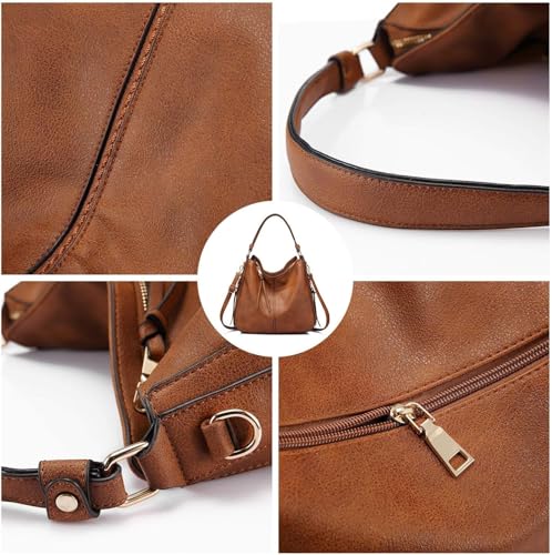 Image of ITALISH Brown Hobo Shoulder Handbag for Women in Faux Leather 39 x 33 x 13 cm