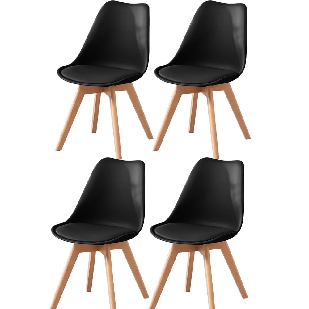 ブラック4脚】イームズチェアー ダイニングチェア クッション PU 北欧