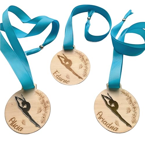 Genérico Ideas CAÓTICAS | Medalla de Gimnasia de Madera Personalizada con Nombre. Grabada o Decorada con acrílico Espejo.