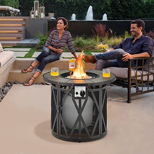 Giantex 32” Gas Fire Pit Table - 30,000 Btu Round Outdoor Fire Pit With Lid, Pvc Cover, Glass Stones, Csa Approved, 2-In-1 Ignition Propane Fire Table For Outside Patio Garden Backyard Deck, Black #TOP1