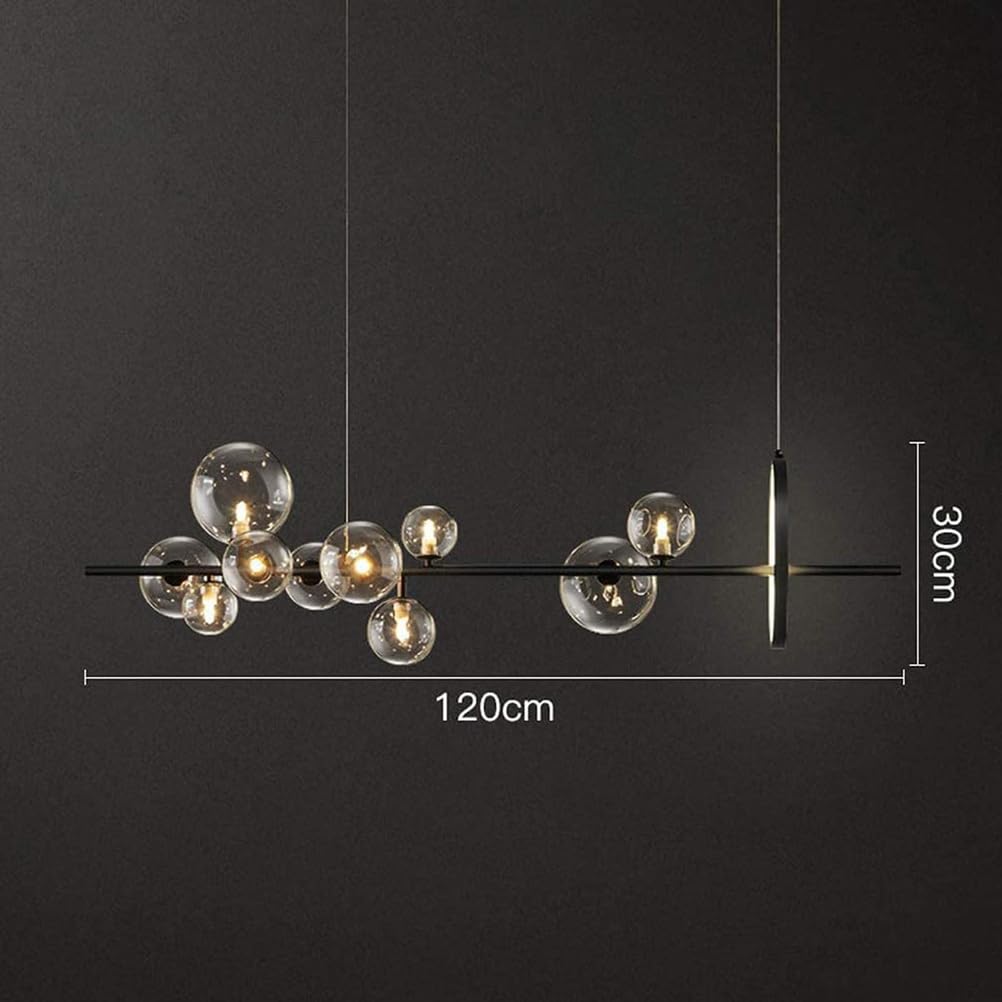 Lampada Moderno A LED, lampadario per isola cucina, Nero,120 * 30cm | Palla Di Vetro Con Presa G9, Lampada Da Pranzo A LED A Sospensione, Ad Altezza Regolabile, Luce Per Soggiorno Cucina