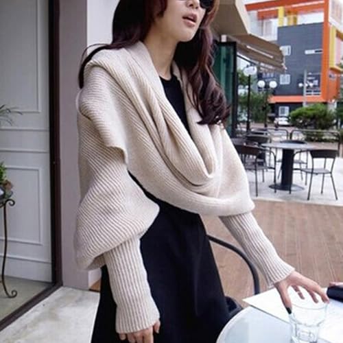 Women's Multifunctional Knitted Cable Wrap Scarf with Sleeves4