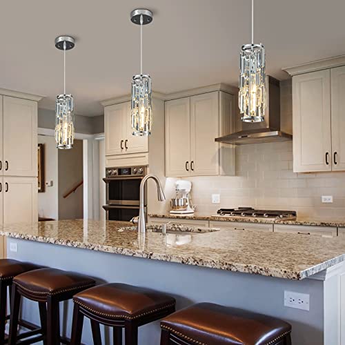 Image of LMQNINE Pendant Lights Modern Chrome Pendant Light Mini Crystal Chandelier Pendant Lighting for Kitchen Island Dinning Room Bedroom Kitchen Sink Lighting (Chrome 2-Pack)