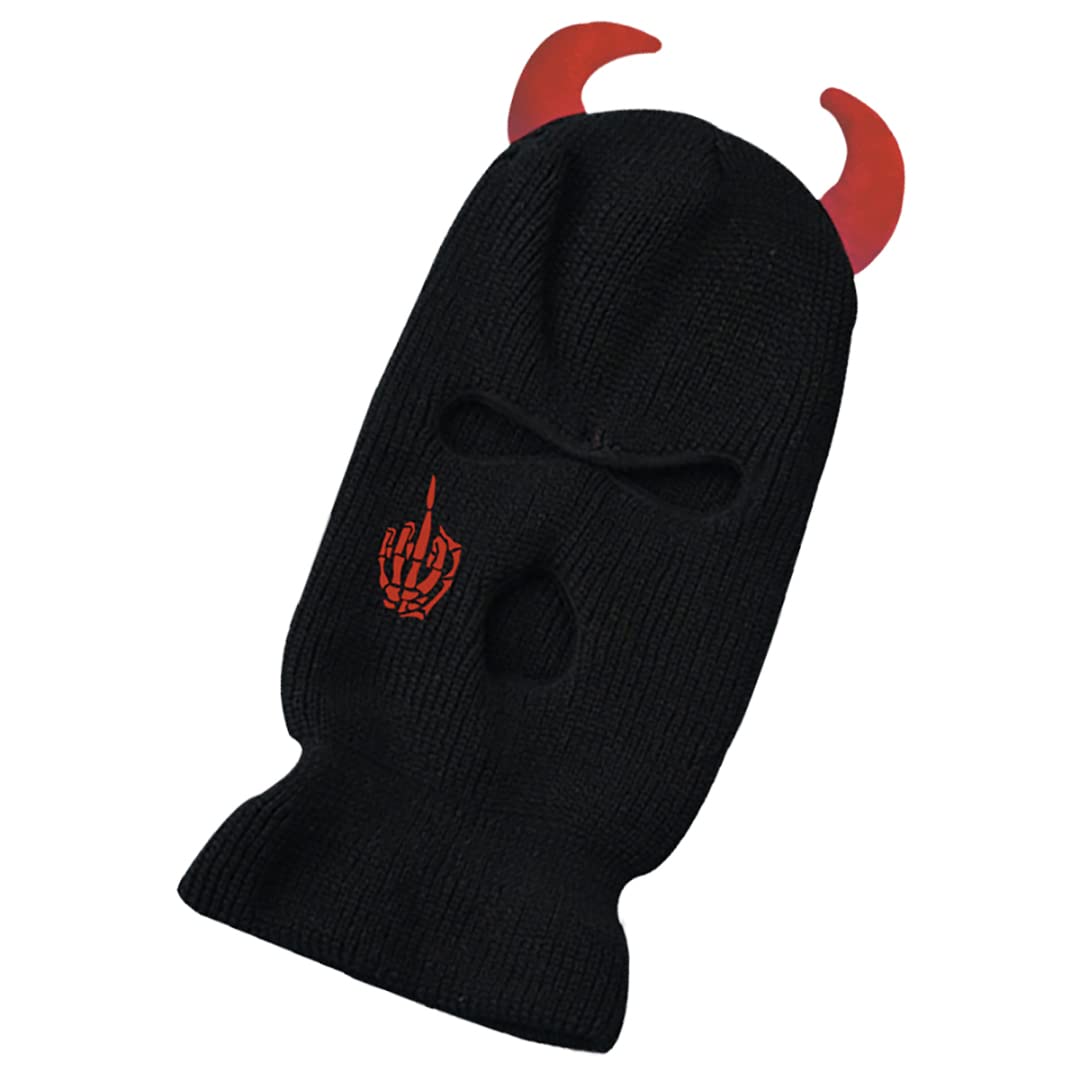 luchike Skull Finger Ski Mask Devil Horns 3 Hole Balaclava Full Face Cover Face Mask for Skiing Cycling Camping Climbing Unisex Black