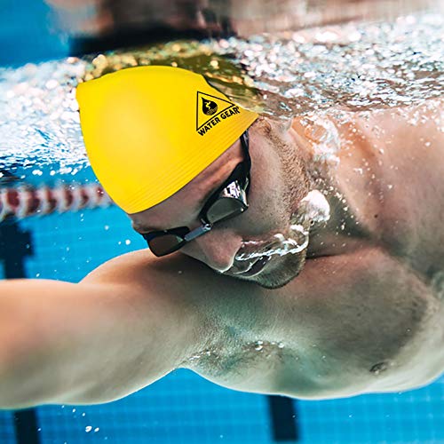Water Gear Latex Adult Swim Cap - Durable And Flexible Unisex Non-Waterproof - Great For Short And Long Hair - Improve Your Performance - Triathlon Swimmers And Athletes - Yellow #TOP2