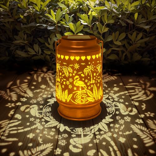 Lawn Social Solar Lanterns Outdoor Waterproof, Flamingos Metal Hanging Solar Lights for Outside,...