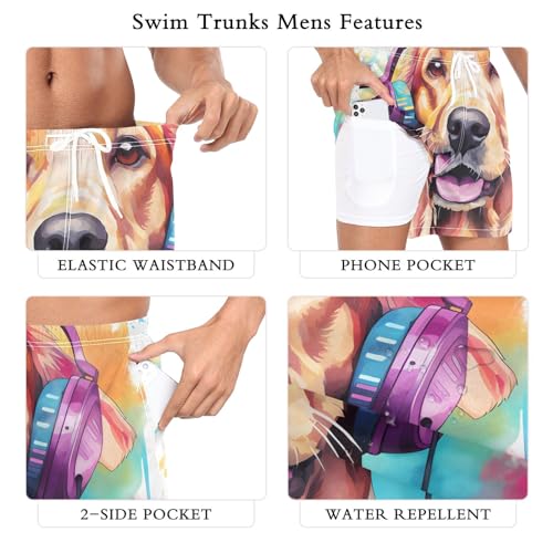 Mens Swim Trunks Quick Dry Swim Shorts with Pockets Liner Dog Golden Retriever4