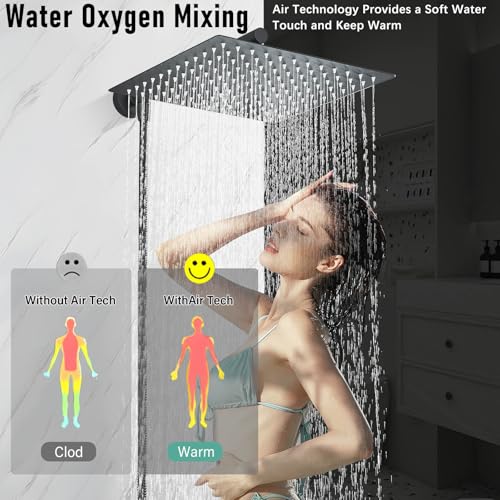 Duschkopf Regendusche Brause Bad Amatur Dusche Luxus Kopfbrause 12 Zoll Regenbrause Regenduschkopf 360° Verstellbarer Regenduschkopf Eckig schwarz(30 x 30cm)