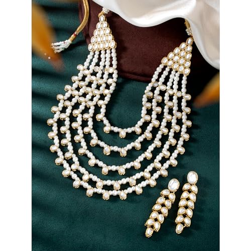 Image of Peora Faux Pearl Kundan Layered Necklace & Jewellery Set Gift for Women