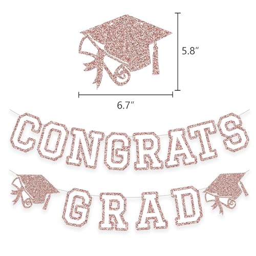Image of Congrats Grad Banner Graduation Party Banner Decoration Hanging Garland High School College Backdrop Supplies Rose Gold