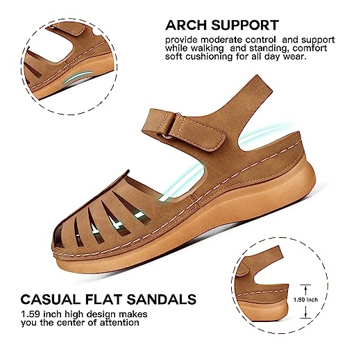 Image of SHIBEVER Women Comfortable Flat Sandals: Closed Toe Dressy Summer Sandal | Fisherman Comfortable for 8+ Hours Walking - No Ankle Rubs for All-day Commutes Lightweight Casual Outdoor Shoes