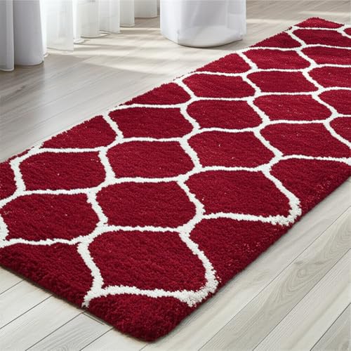 Image of Carpet for Hallway, Kitchen, and Modern Interiors, Cozy Shag Runner for Living Room, Entryway & Office Decor Size 2x5 feet Red M