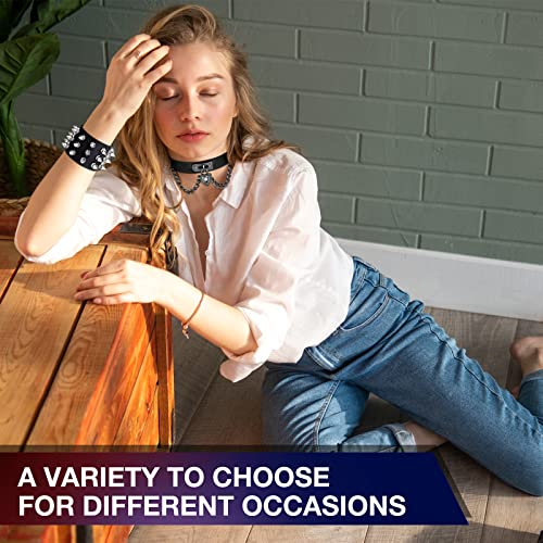 Cunno 13 Pcs Leather Spike Choker Studded Bracelet Cuffs Set Gothic Punk Rock Jewelry Set Costume Accessory4