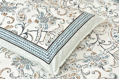 Image of ElanorHomes King Size Cotton Bedsheet for Double Bed, Pure Cotton Bed Sheet King Size, 90 x 108 King Bedsheet with 2 Pillow Covers, Soft Breathable Printed Bed Linen (Blue Floral Print)