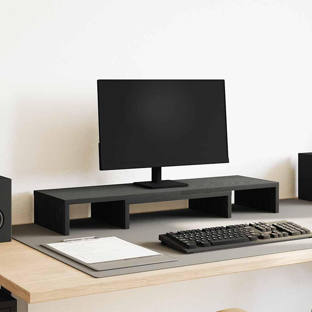vidaXL Soporte para monitor ajustable, aspecto de roble negro, 80 x 24 x 10,5 cm, elevador de monitor, soporte para 2 monitores, soporte doble para monitor