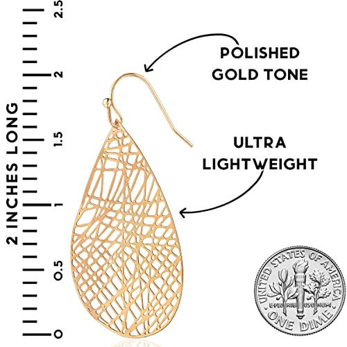 Gold Dangle Earrings For Women - Womens Earrings Dangling, Gold Earrings For Women Dangle, Dangly Earrings, Filigree Earrings For Women, Gold Teardrop Earrings, Gold-Tone Bohemian Gold Earrings #TOP3