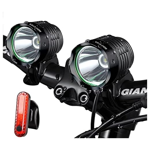 Night Eyes- Mountable 1200 Lumens Mountain Bike Headlight Bike LED Light -Rechargeable 8.4V 8800mA ABS Waterproof Battey-Free Aluminum BikeTaillight Bonus -NO Tool Required (2PACK Black)