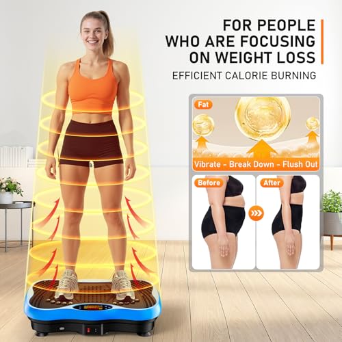 Image of Vibration Plate Exercise Machine, 130 Levels Full Body Workout Vibrating Plate for Lymphatic Drainage Weight Loss, 450 Lbs Capacity Shake Platform with Resistance Bands Bluetooth for Women Men