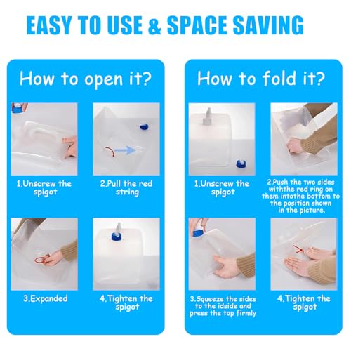 2 Pack Contenedor de Agua Plegable - Jarra de Agua Libre de BPA, Balde Plegable con Grifo y Gancho, Contenedor de Almacenamiento de Agua para Camping, Senderismo y Supervivencia, 10L miniatura 7