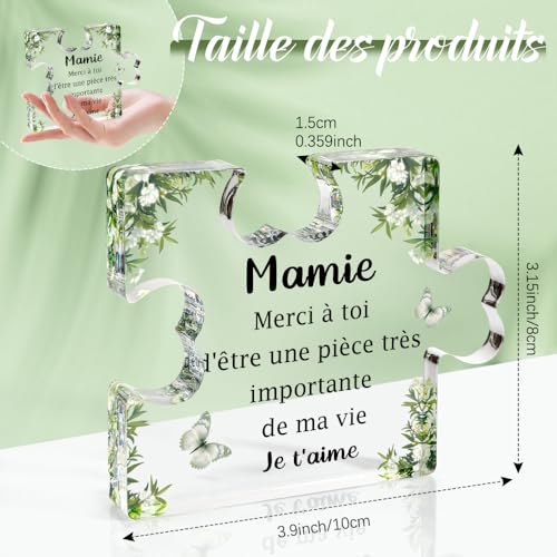 Xioabre Cadeau Mamie Puzzle Acrylique Original - Cadeau Fête des Mères, Anniversaire, Noël - 3,9 x 3,9 x 0,59 cm - Acrylique de Qualité Supérieure – vue 2
