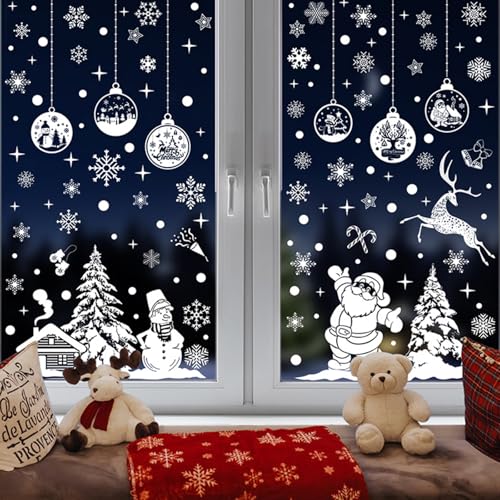 OAKENCREST 9 Fogli Vetrofanie Natalizie, 260 Pezzi Adesivi per Finestre di Natale Riutilizzabili, Vetrofanie Adesivi Decorazioni Finestre Natale, Sticker per Finestre, per Decorazioni Natalizie