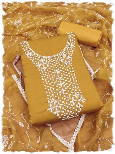 Image of Pandadi Saree Women's Chanderi Khatli Work Unstitched Dress Material