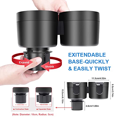 Jinkey Dual Cup Holder Expander For Car, 2 In 1 Multifunctional Large Car Cup Holder Expander Adapter With Adjustable Base, All Purpose Car Cup Holder For Bottles Cups Drinks Snack Organizer #TOP2