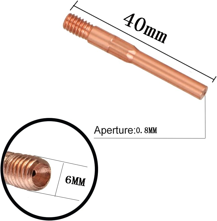 Welding Nozzle Contact Tips Multipurpose Gas Diffuser Connector Torch Holder Semi-Automatic Welding Parts 10Pcs,M6x40mmx0.8mm