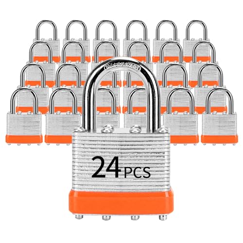 Image of Padlocks with Same Key, LQYN 24 Pcs Laminated Keyed Padlock (1-9 /16 inch, 40mm), Keyed Alike Locks, Normal Shackle, for Storage Locker, Hasp Latch, Toolbox, Sheds
